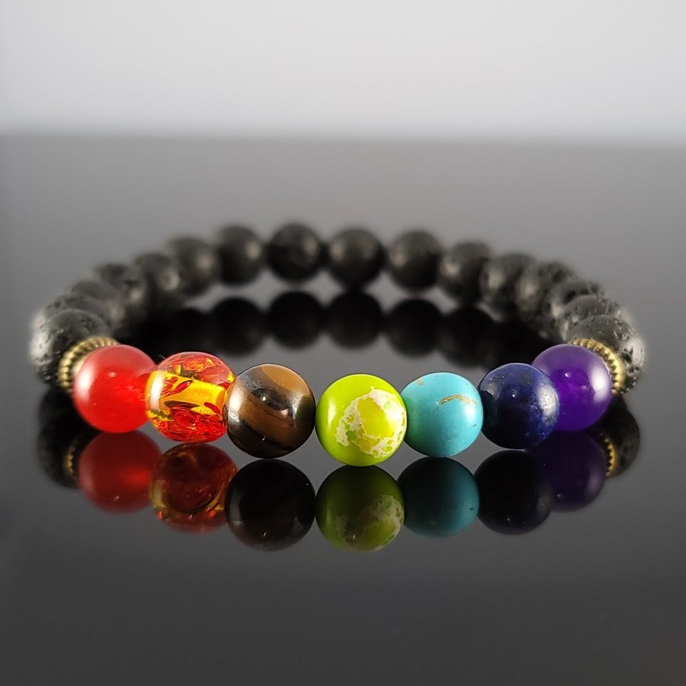 7 Chakra Stone Healing Lava Rock Bead Bracelet